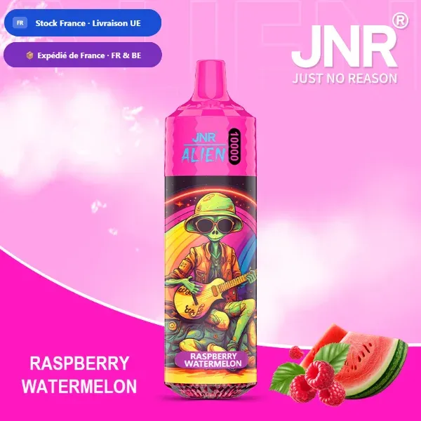 JNR Alien 10K saveur Framboise Pastèque (Raspberry Watermelon) — puff jetable rechargeable 10000 bouffees LED RGB Mesh 1.2 Ohm — Livraison France & Belgique