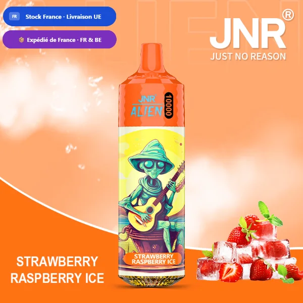 JNR Alien 10K saveur Fraise Framboise Glacée (Strawberry Raspberry Ice) — puff jetable rechargeable 10000 bouffees LED RGB Mesh 1.2 Ohm — Livraison France & Belgique