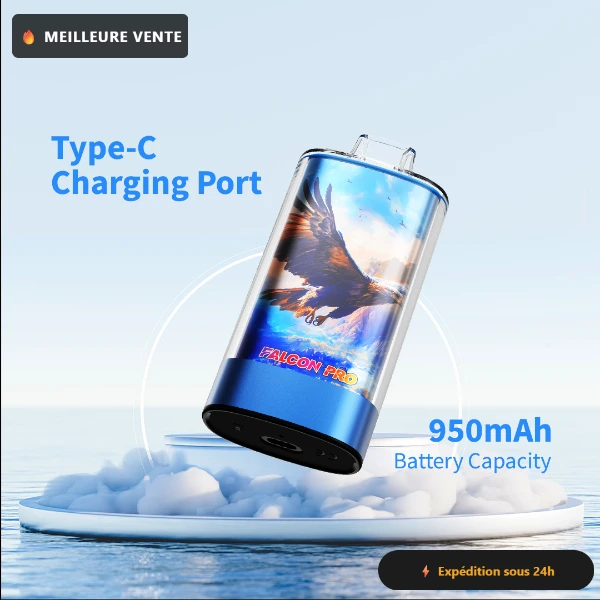 JNR Falcon Pro 28K vue de profil — batterie rechargeable 950 mAh port USB Type-C, puff jetable MTL 28000 bouffees — jnrvip.fr France Belgique
