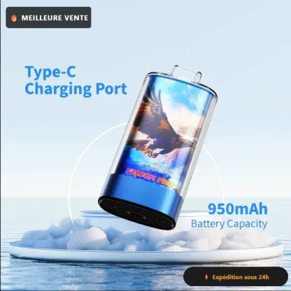 JNR Falcon Pro 28K vue de profil — batterie rechargeable 950 mAh port USB Type-C, puff jetable MTL 28000 bouffees — jnrvip.fr France Belgique