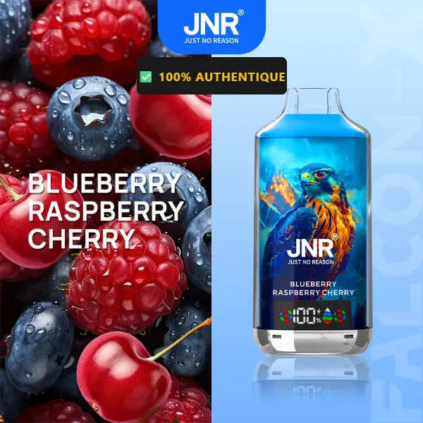 JNR Falcon X 18K saveur Myrtille Framboise Cerise (Blueberry Raspberry Cherry) — puff jetable 18000 bouffees Double Mesh Dual Core 0.6 Ohm — Livraison France & Belgique