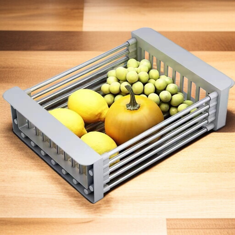 Panier d'égouttage extensible en acier inoxydable pour évier de cuisine