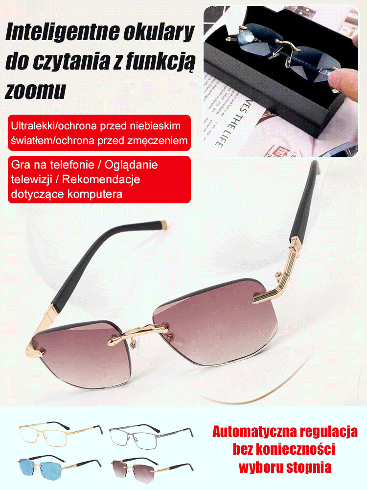 【Automatyczny zoom w zakresie 0–1000 stopni】Inteligentne okulary do czytania z zoomem✨ Blokuje 99% szkodliwego światła niebieskiego