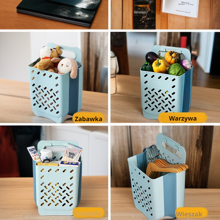 Składany, wiszący kosz na pranie do wąskich przestrzeni z ażurowym wzorem