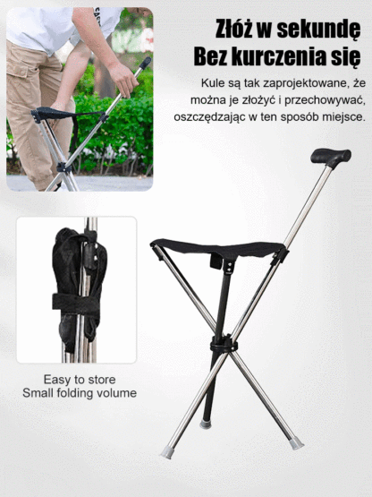 【Projektowany przez doktora z Harvardu】Zewnętrzne składane krzesło o kulach dla osób starszych chodzący stołek o kulach✨Może błyskawicznie zmienić się z laski w stołek