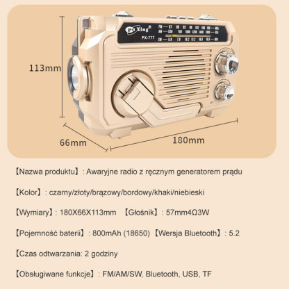 【nigdy bez prądu】Ręczne radio z funkcją ładowania awaryjnego✨Energia słoneczna + generator ręczny