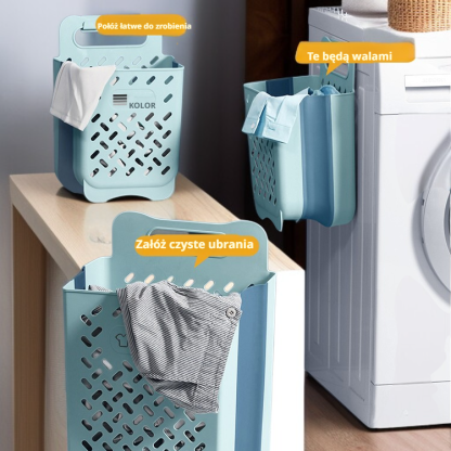 Składany, wiszący kosz na pranie do wąskich przestrzeni z ażurowym wzorem