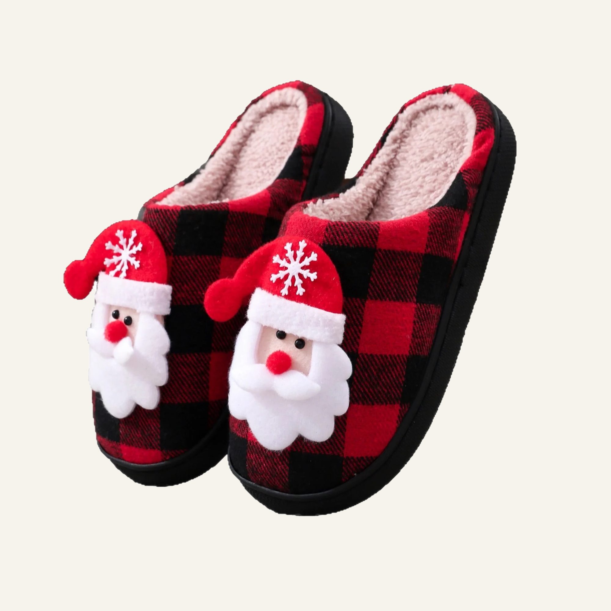  Christmas Slippers for Women and Men Black Red Plaid Santa