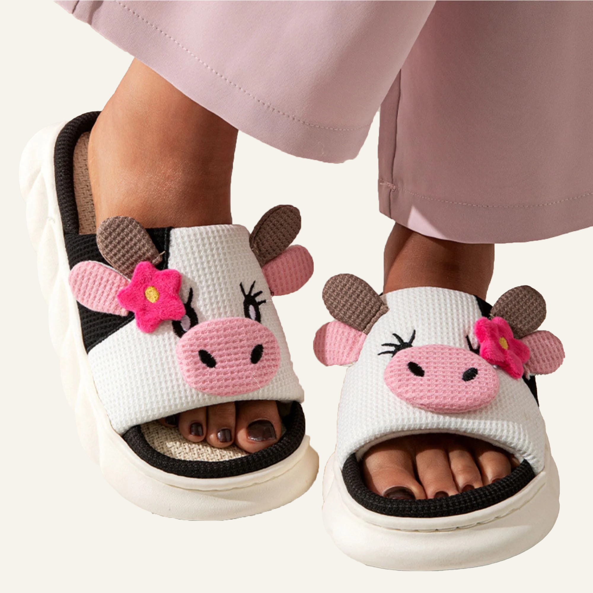 Cartoon Memory Foam Linen House Slippers