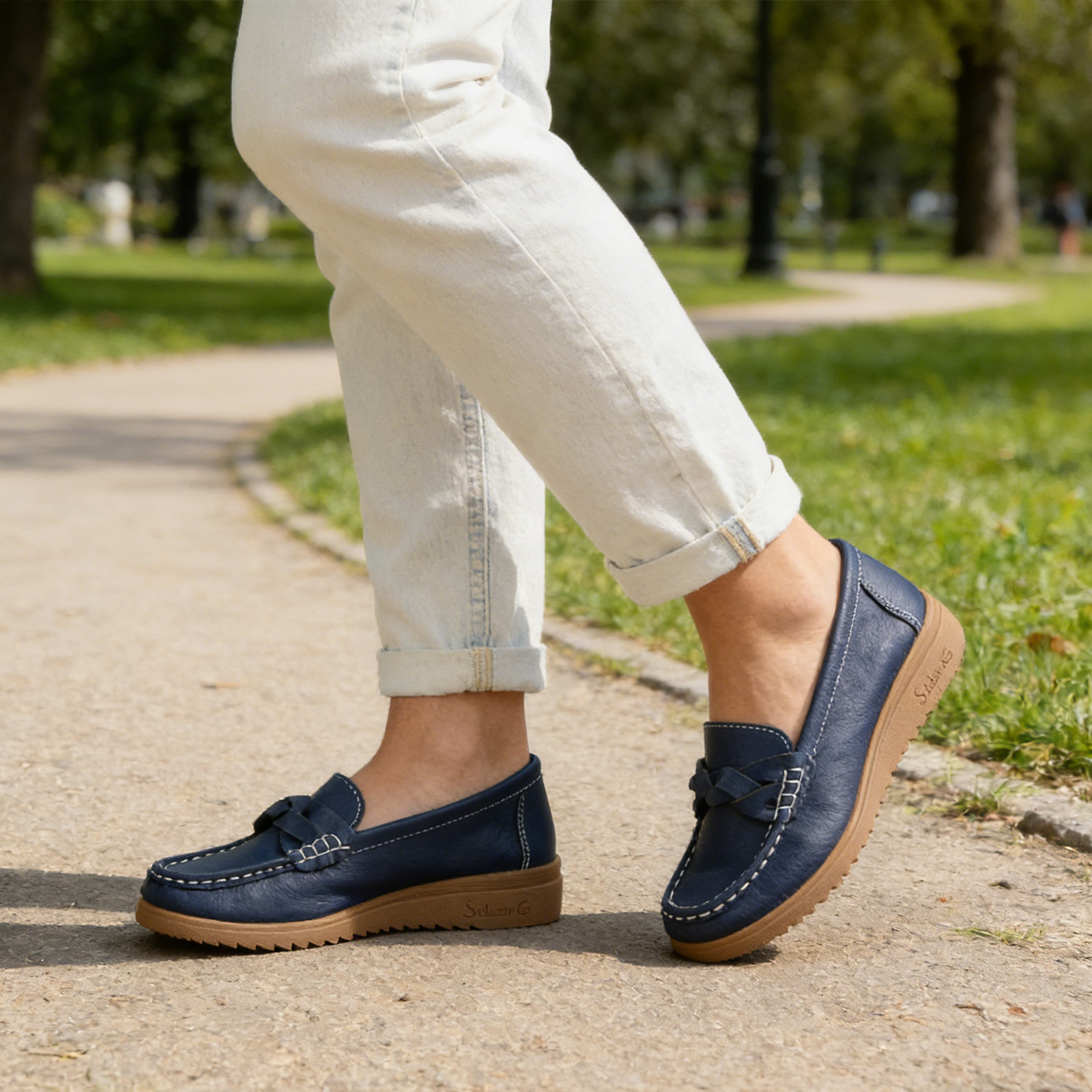 BERANMEY Women's Slip-On Loafers with Braided Strap