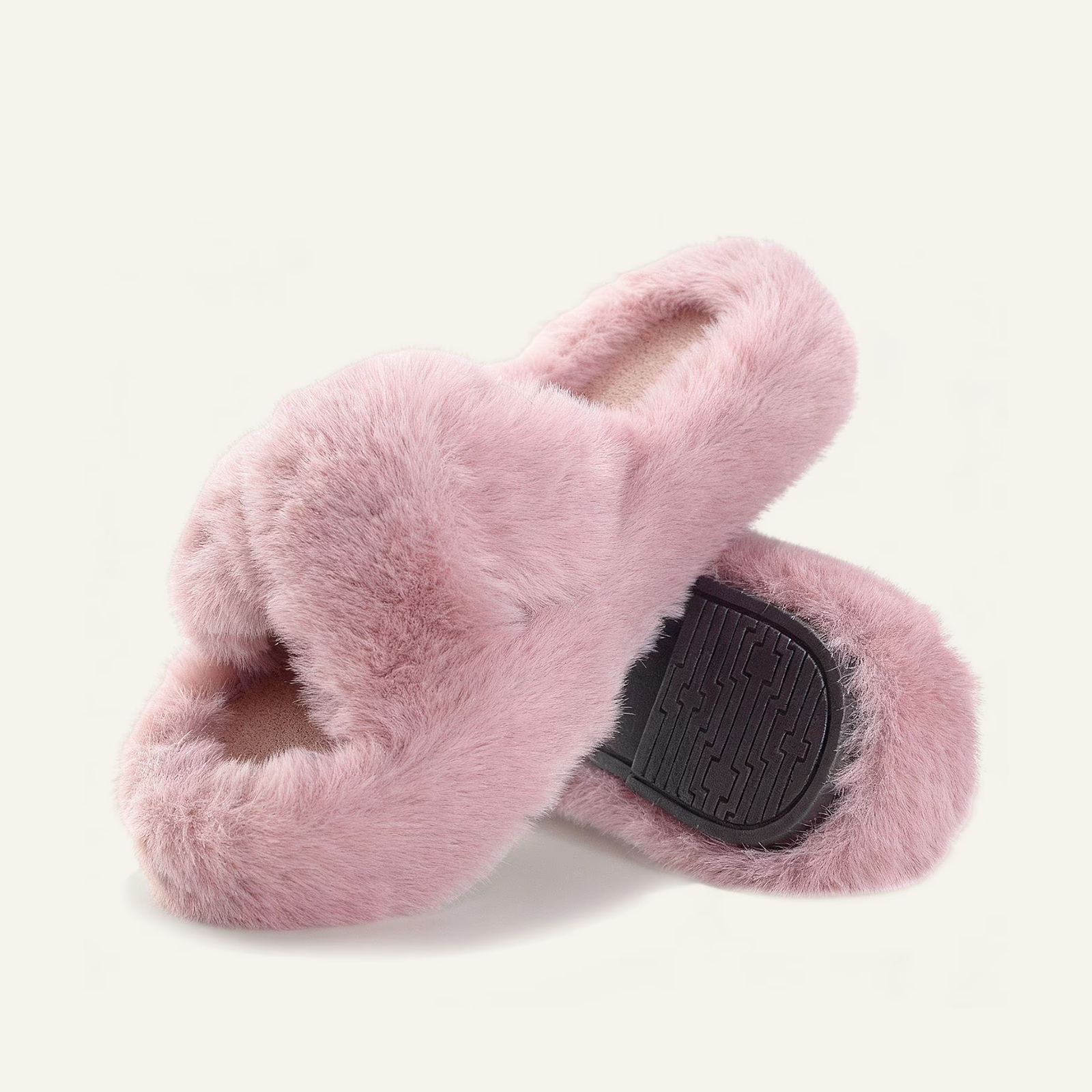 Women's Fuzzy Slippers Open Toe Cross Band