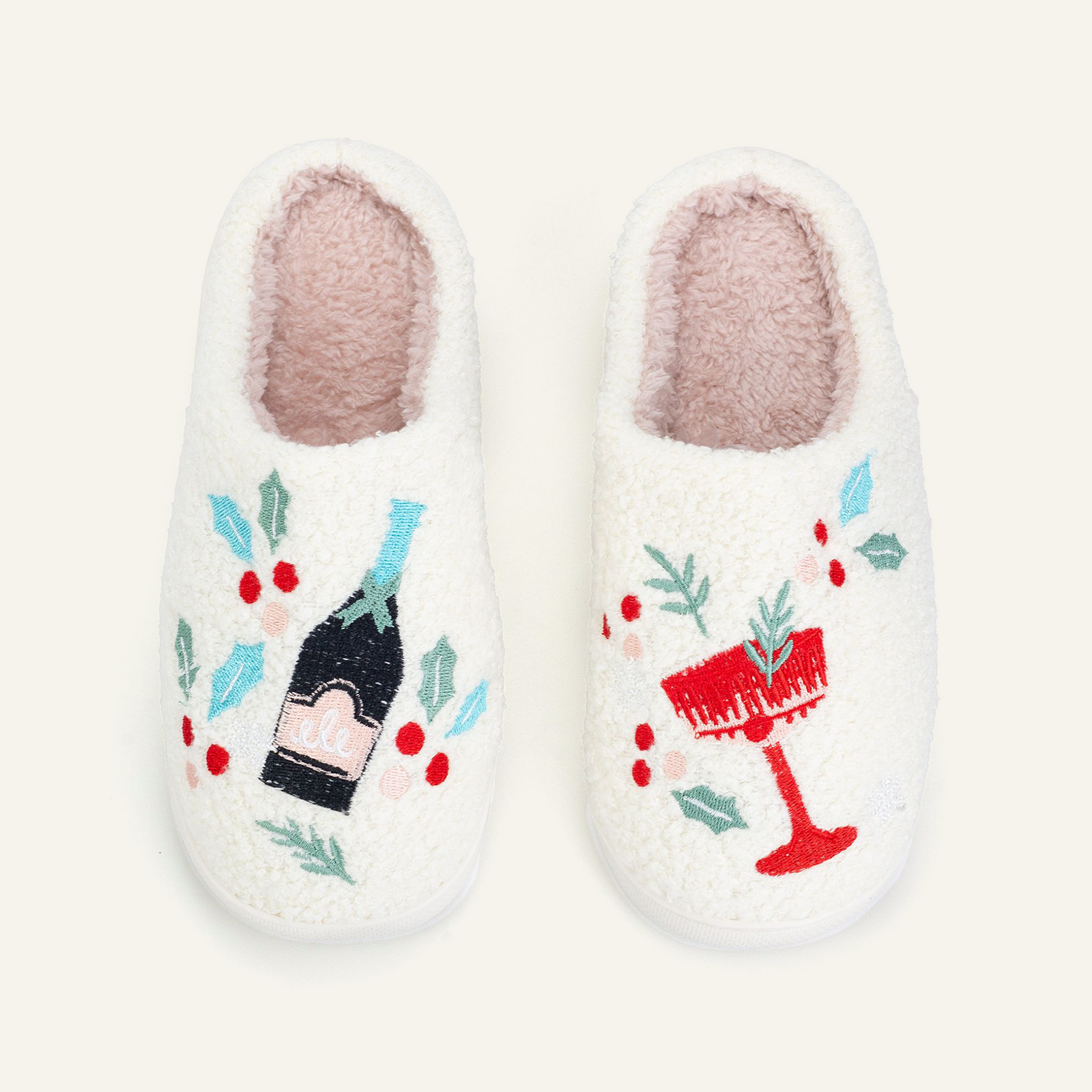 BERANMEY Women's Christmas Slippers with Embroidered Berry 