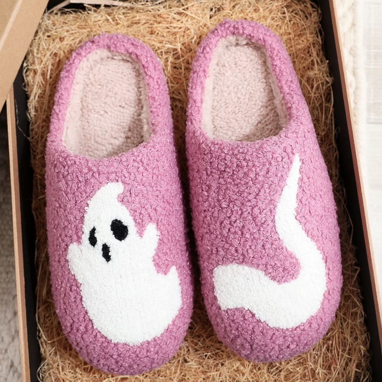 Cute Ghost Print Plush Halloween Slippers