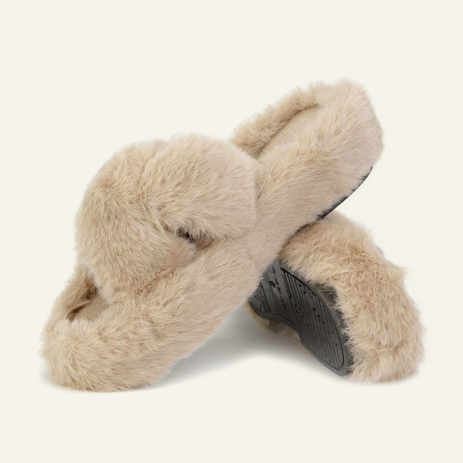 Women's Fuzzy Slippers Open Toe Cross Band