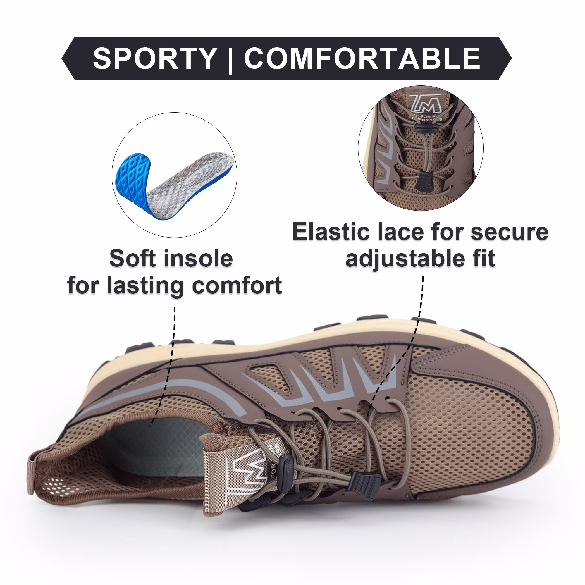 Men's Breathable Wide Hiking Walking Shoes for Travel Commute