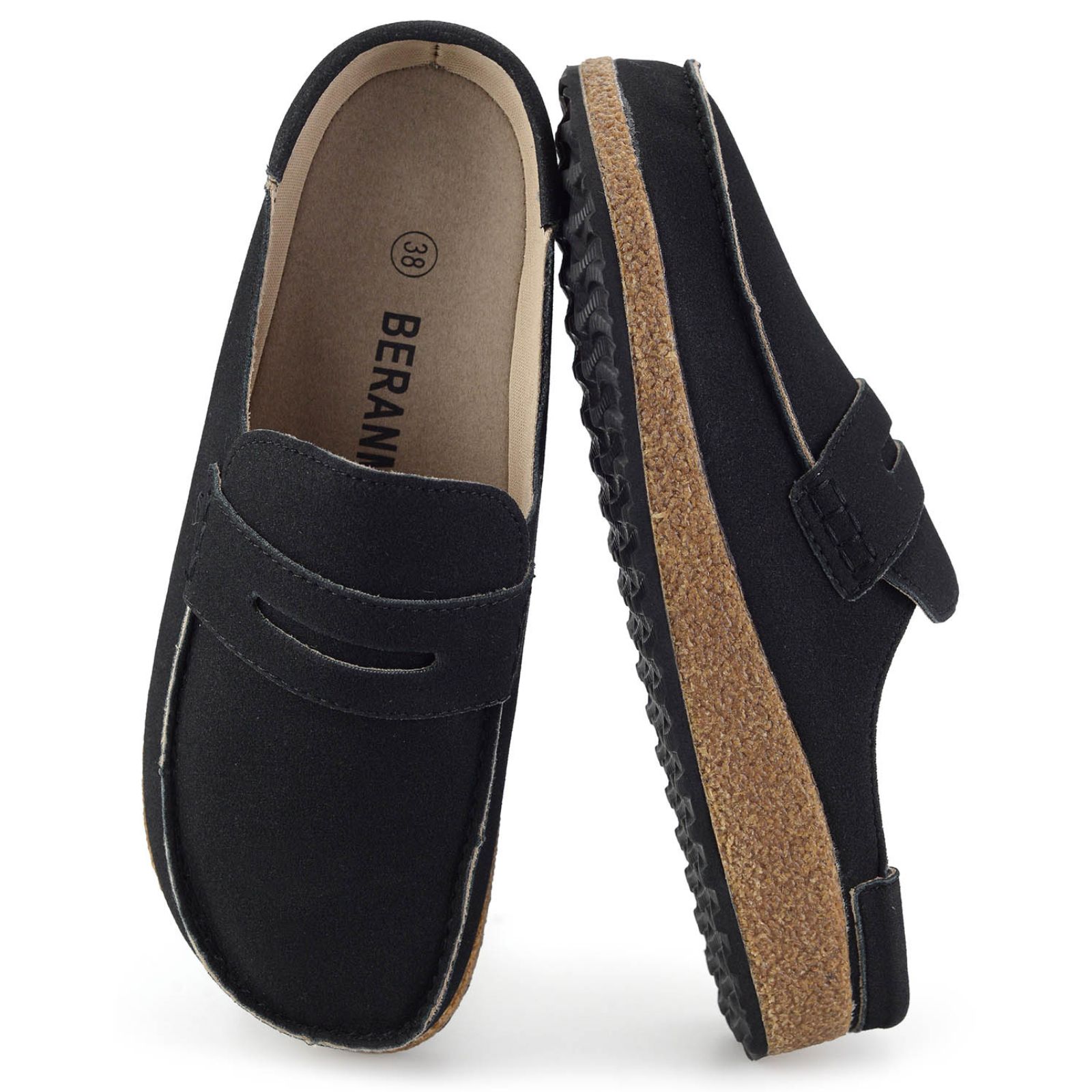 BERANMEY Cork Mules for Women with Memory Foam Slip-on Cork Sole