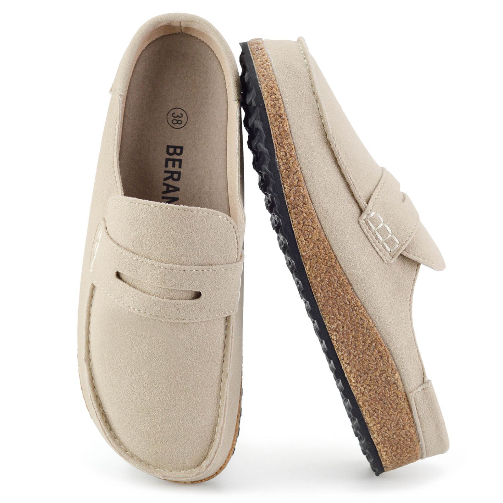 BERANMEY Cork Mules for Women with Memory Foam Slip-on Cork Sole
