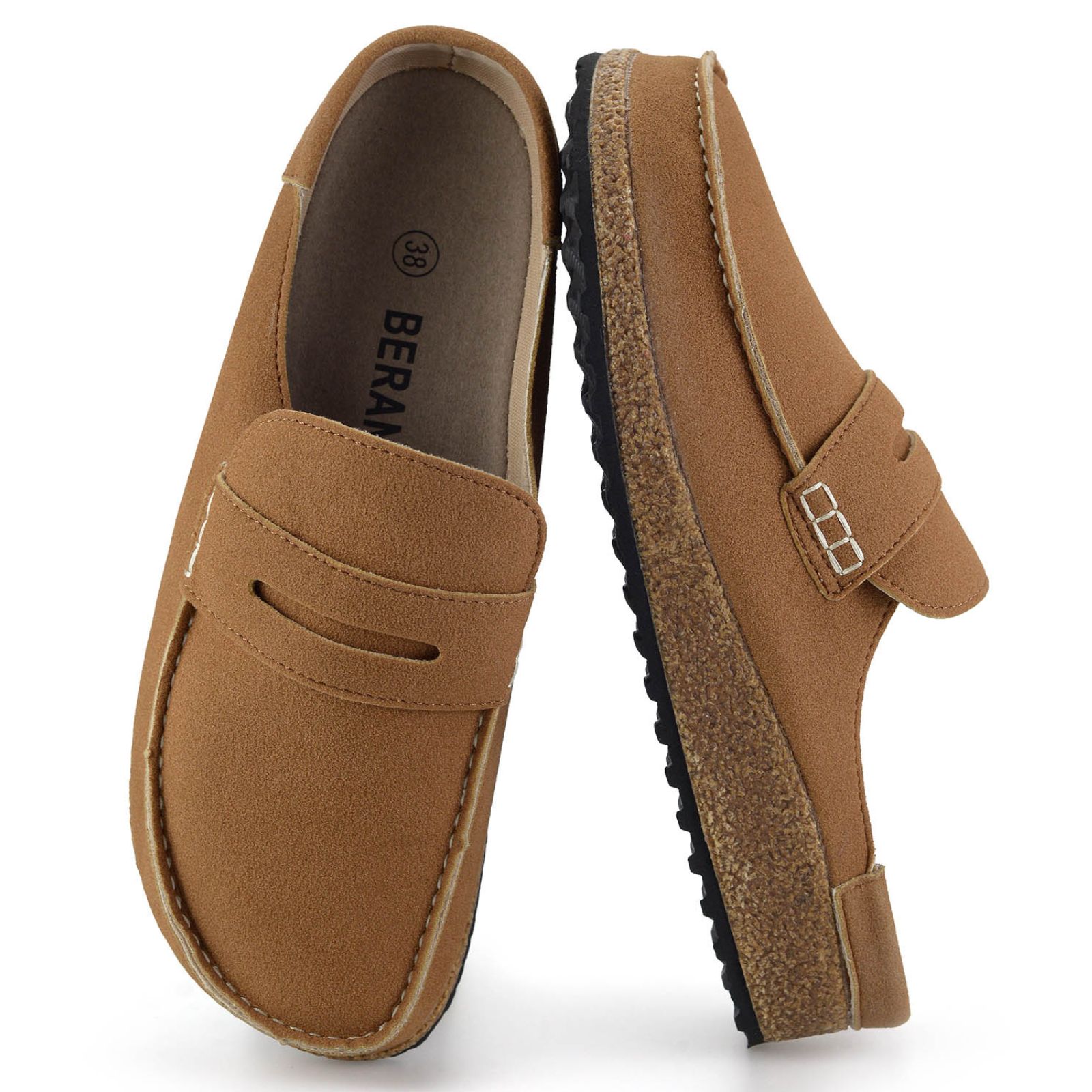 BERANMEY Cork Mules for Women with Memory Foam Slip-on Cork Sole
