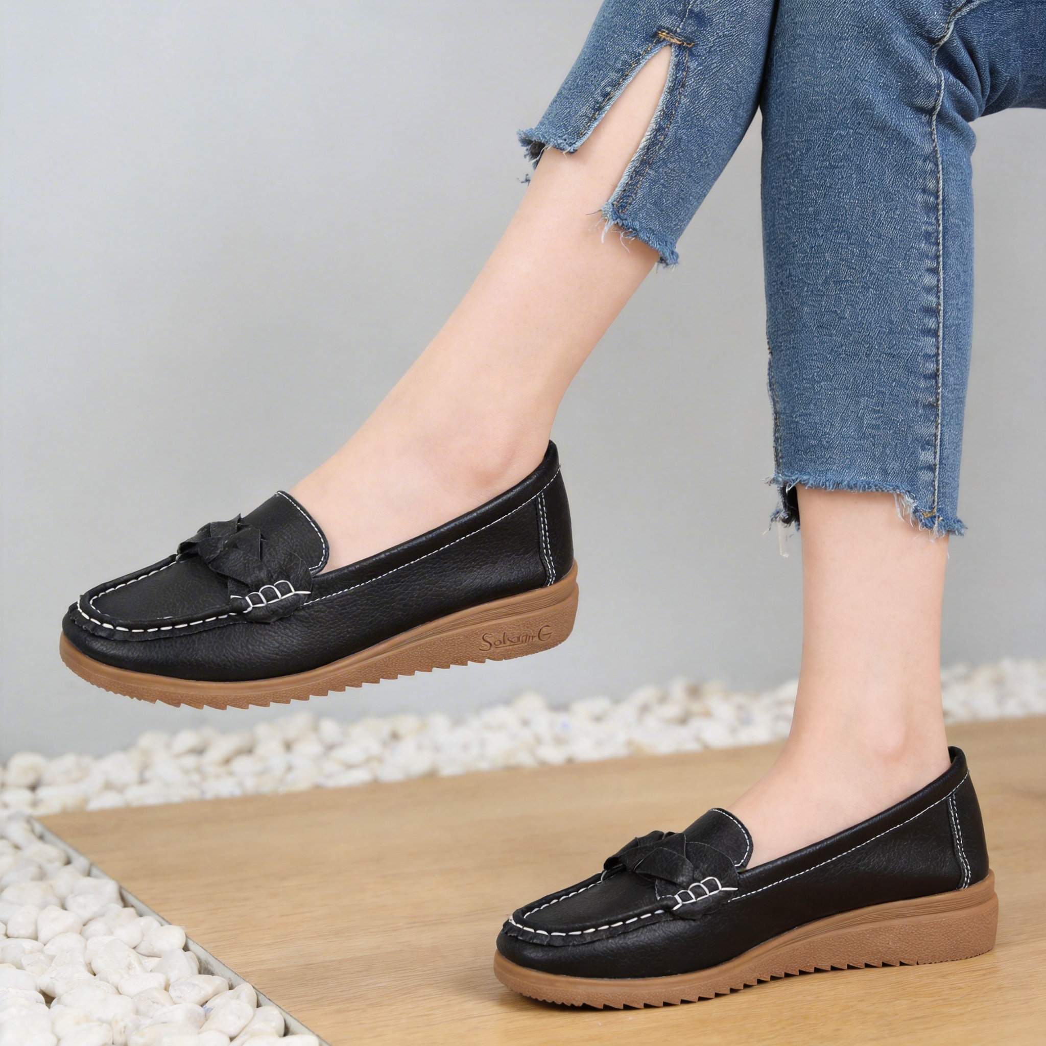 BERANMEY Women's Slip-On Loafers with Braided Strap