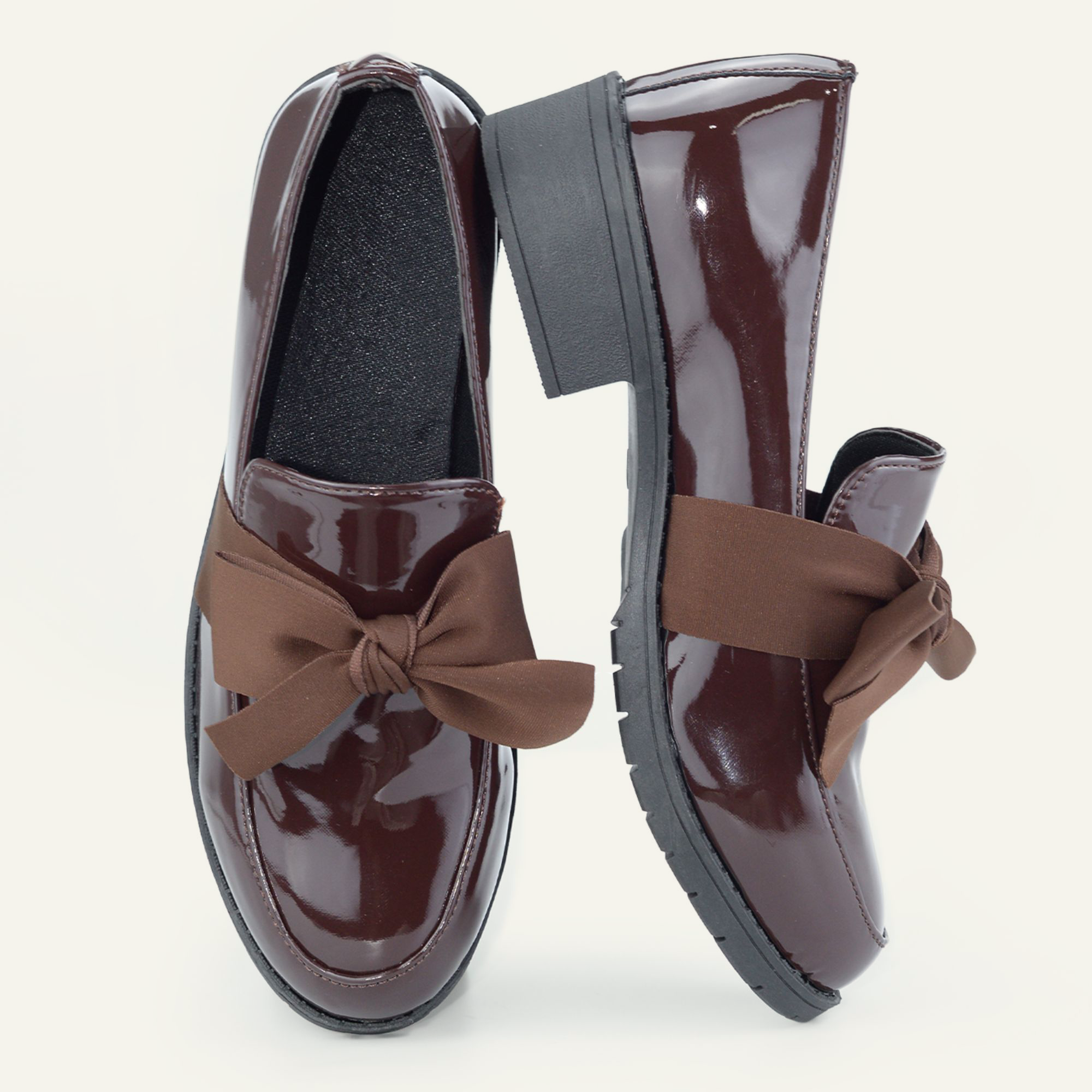 BERANMEY Women's Slip-On Loafers Comfortable Patent Leather Wedge Heel