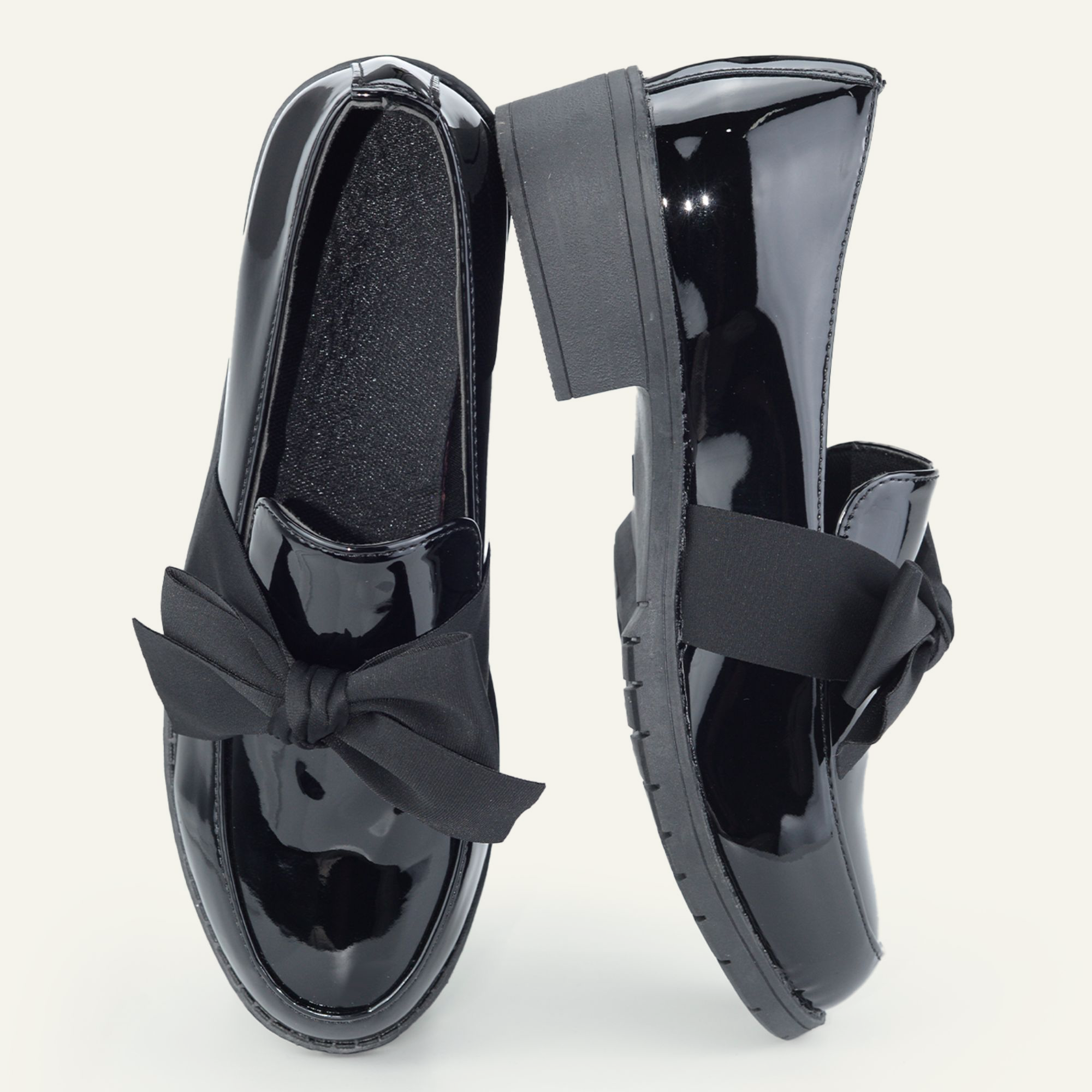 BERANMEY Women's Slip-On Loafers Comfortable Patent Leather Wedge Heel