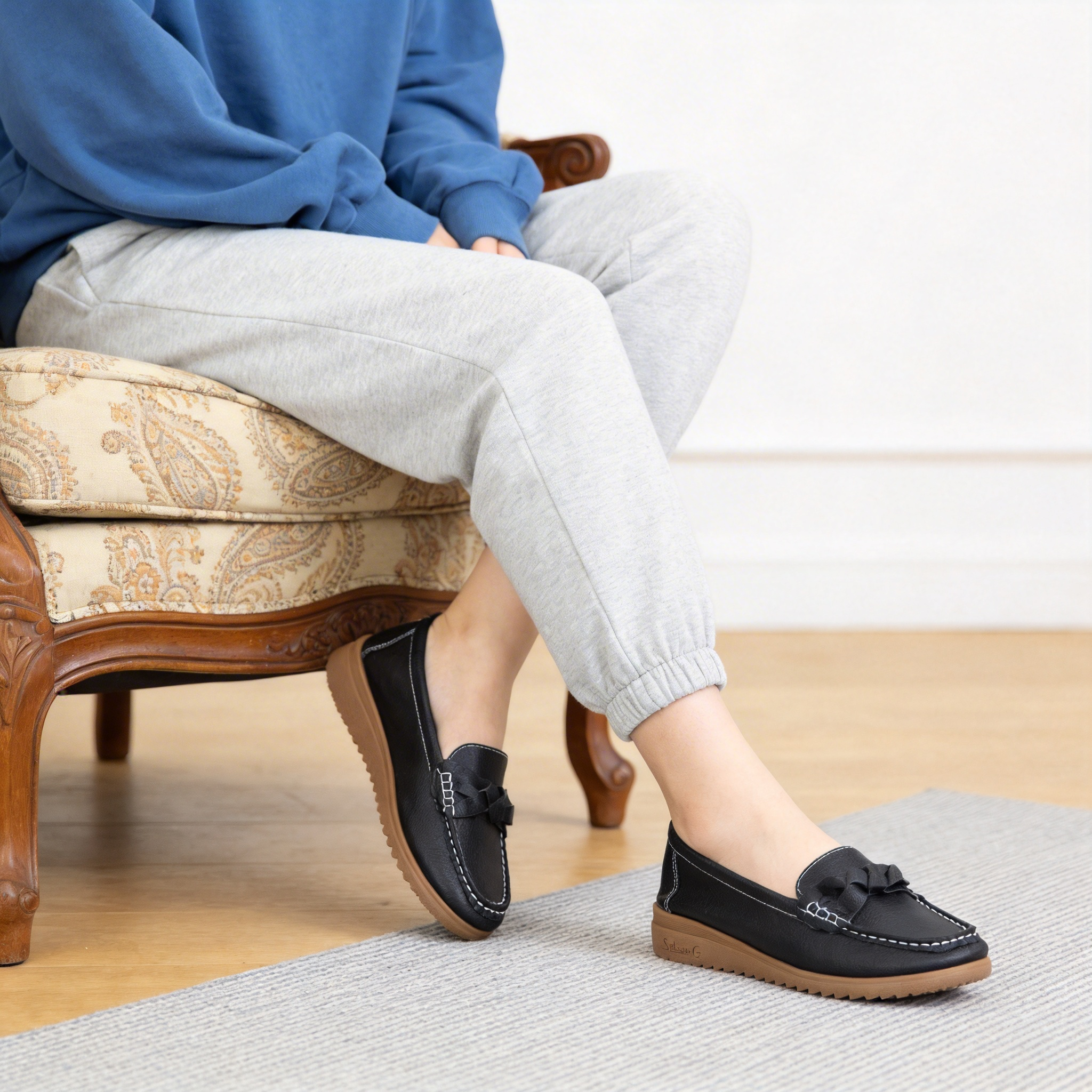 BERANMEY Women's Slip-On Loafers with Braided Strap