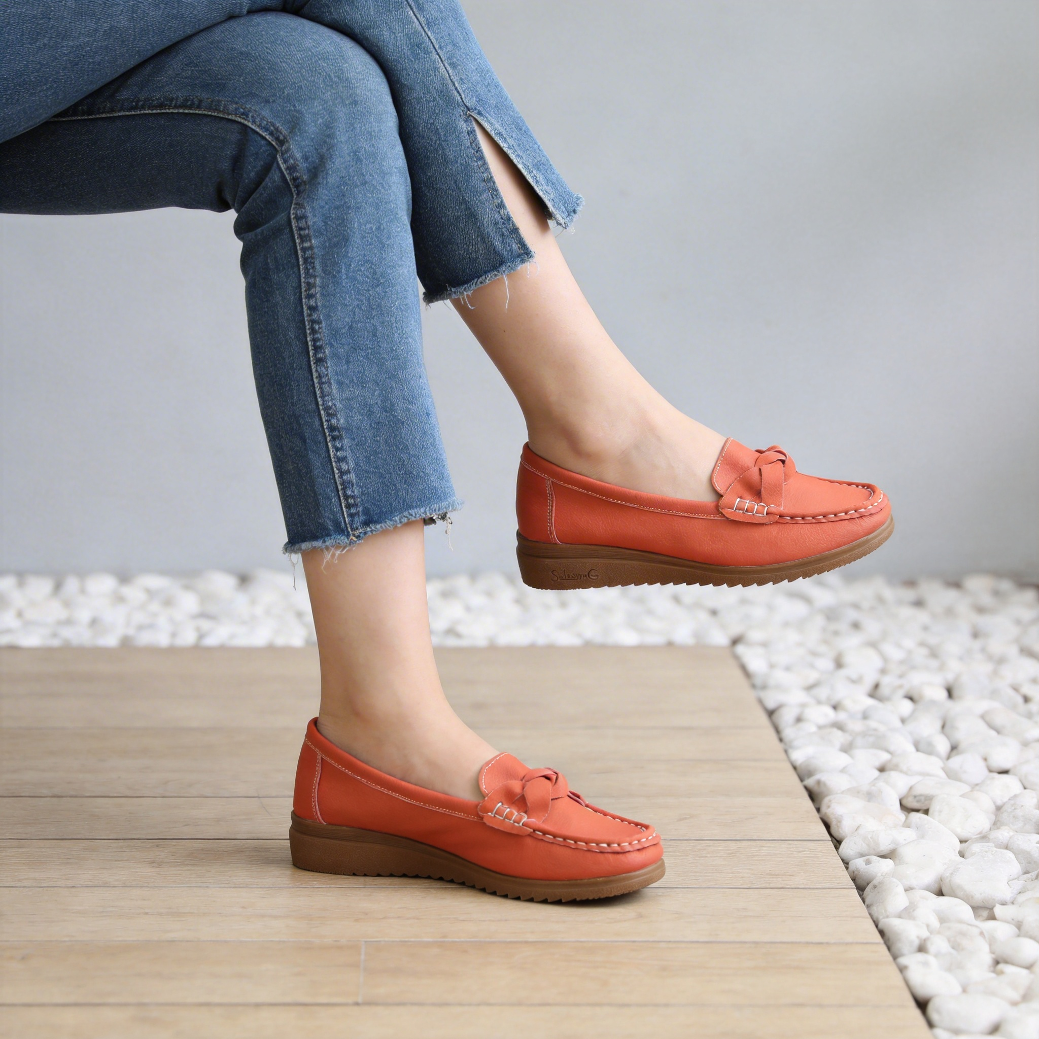 BERANMEY Women's Slip-On Loafers with Braided Strap