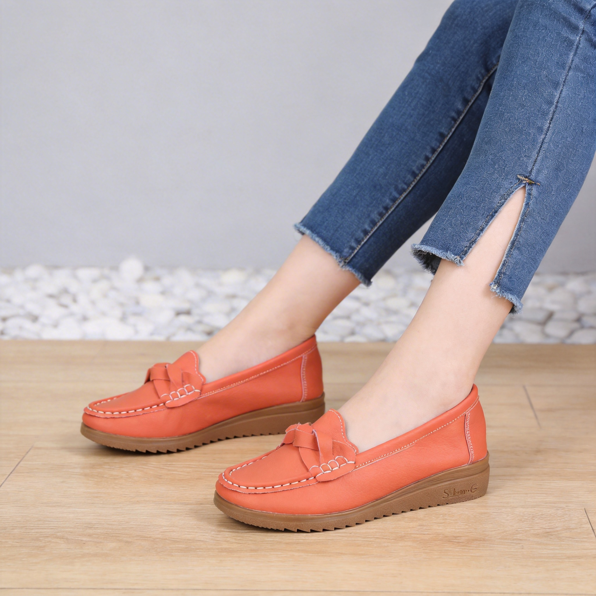 BERANMEY Women's Slip-On Loafers with Braided Strap