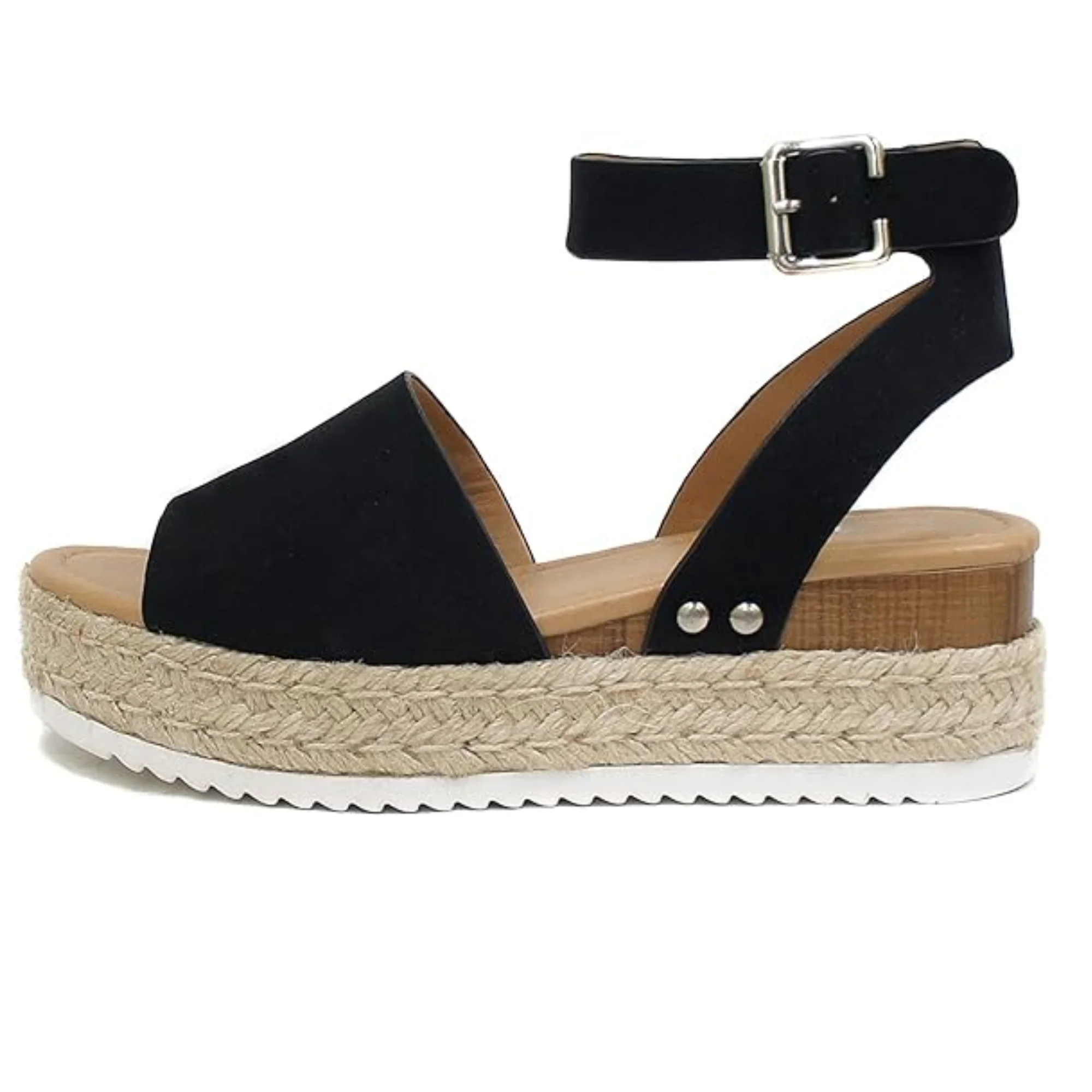  Buckle Ankle Strap Espadrilles with Flatform Wedge