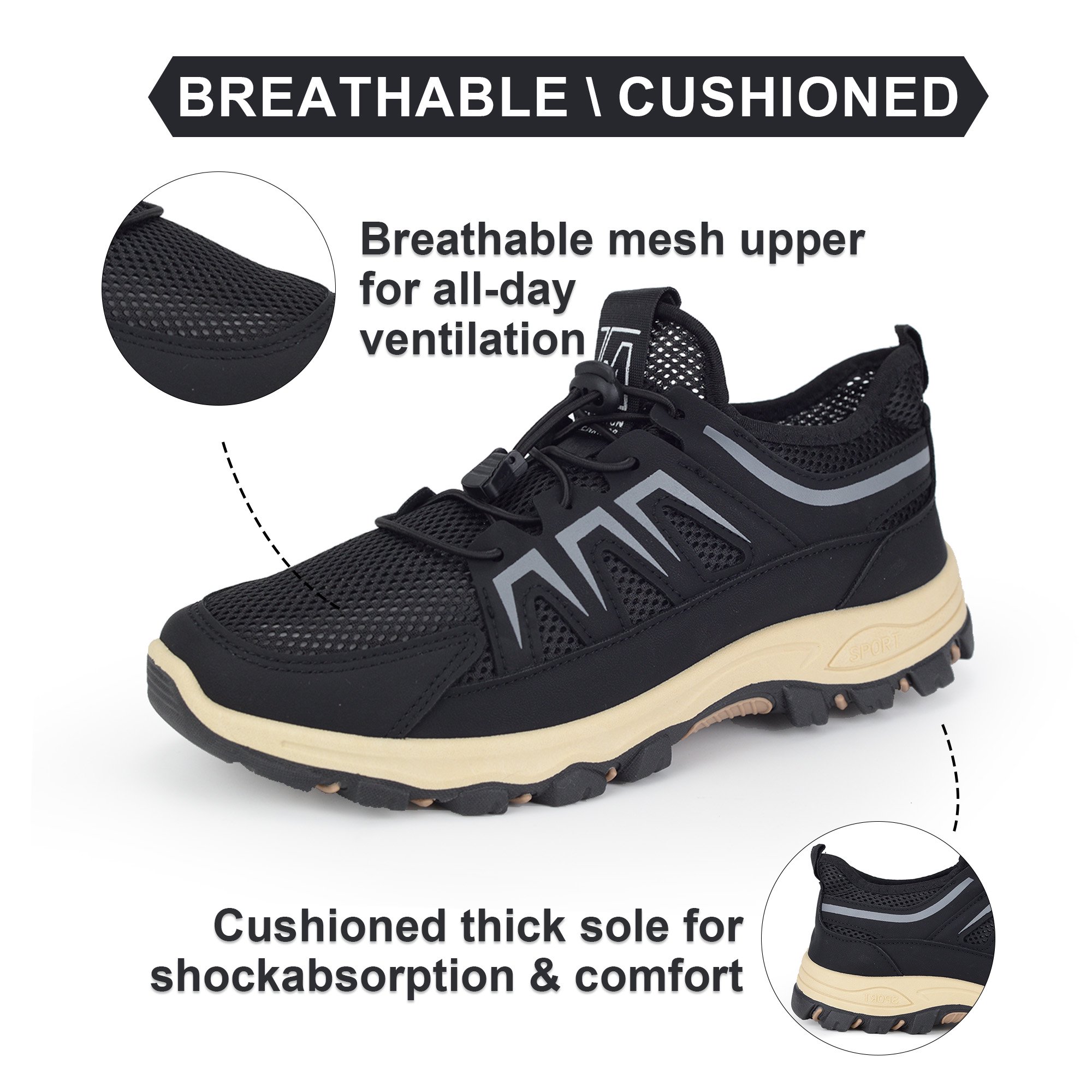 Men's Breathable Wide Hiking Walking Shoes for Travel Commute