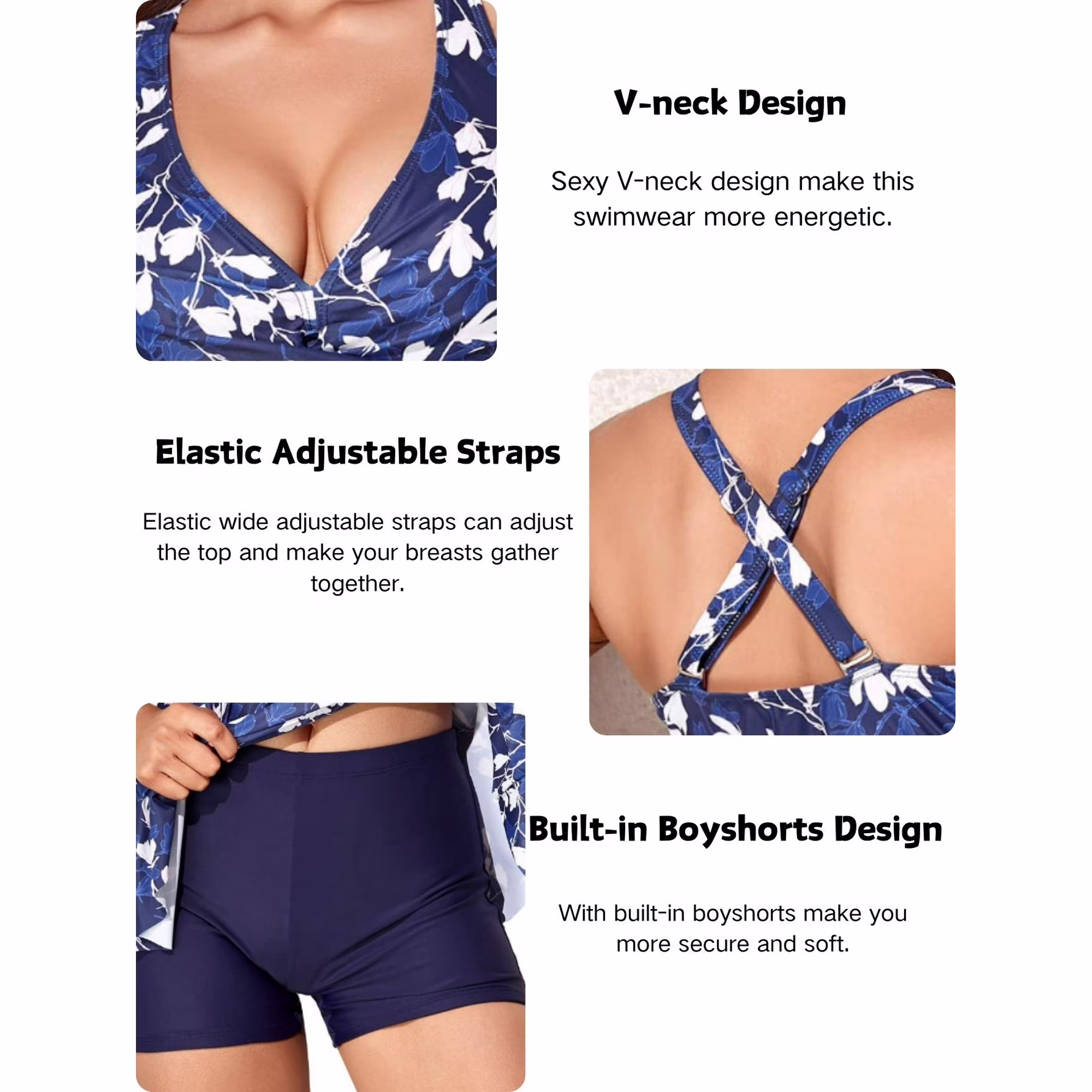 Sexy Deep V Neck Floral Print Tankini Swimsuits for Women