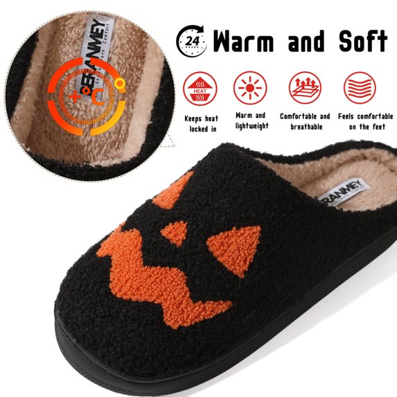 Halloween Slippers for Women and Men BlackPumpkinFace