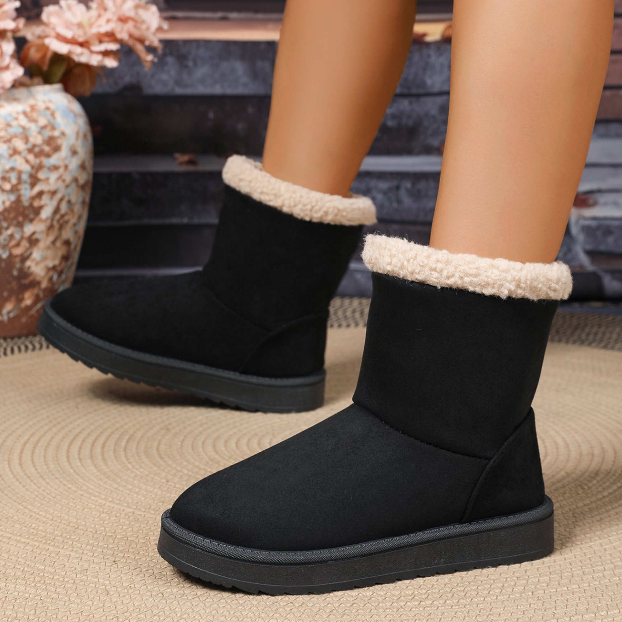 Suede Faux Fur Mid-Calf Boots For Womens