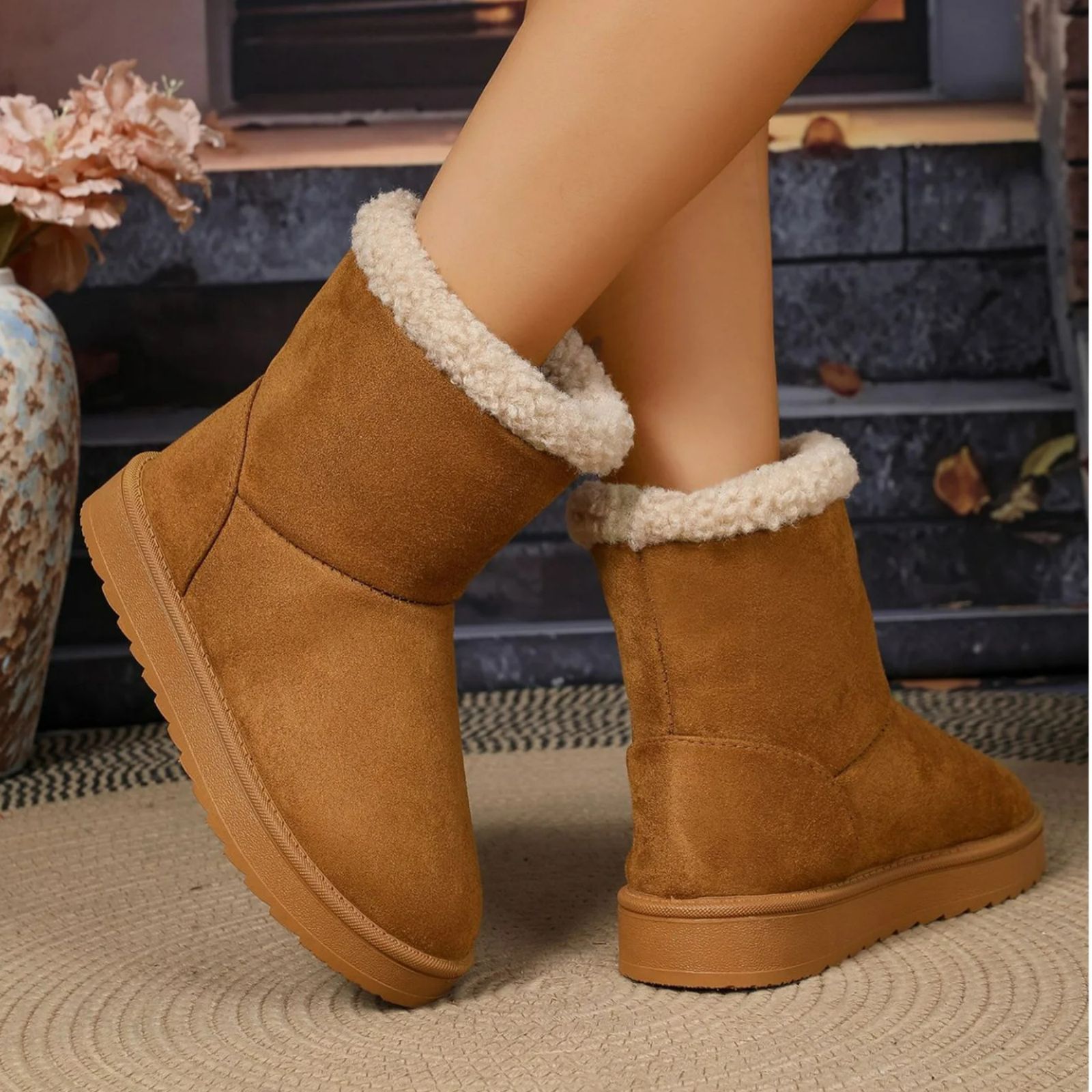 Suede Faux Fur Mid-Calf Boots For Womens