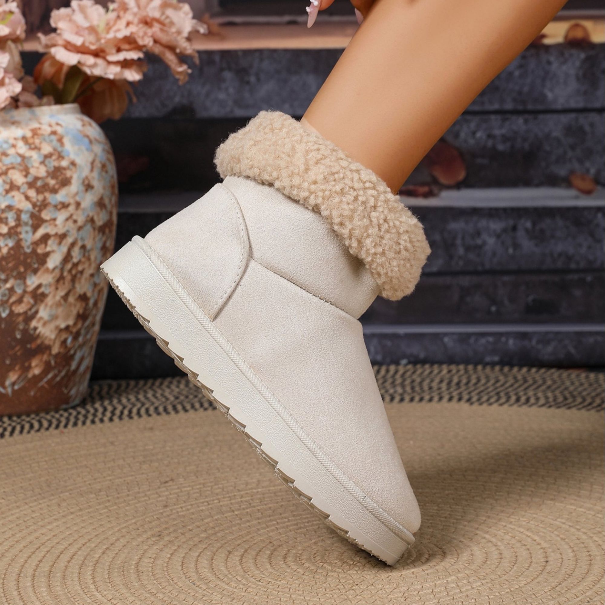 Suede Faux Fur Mid-Calf Boots For Womens