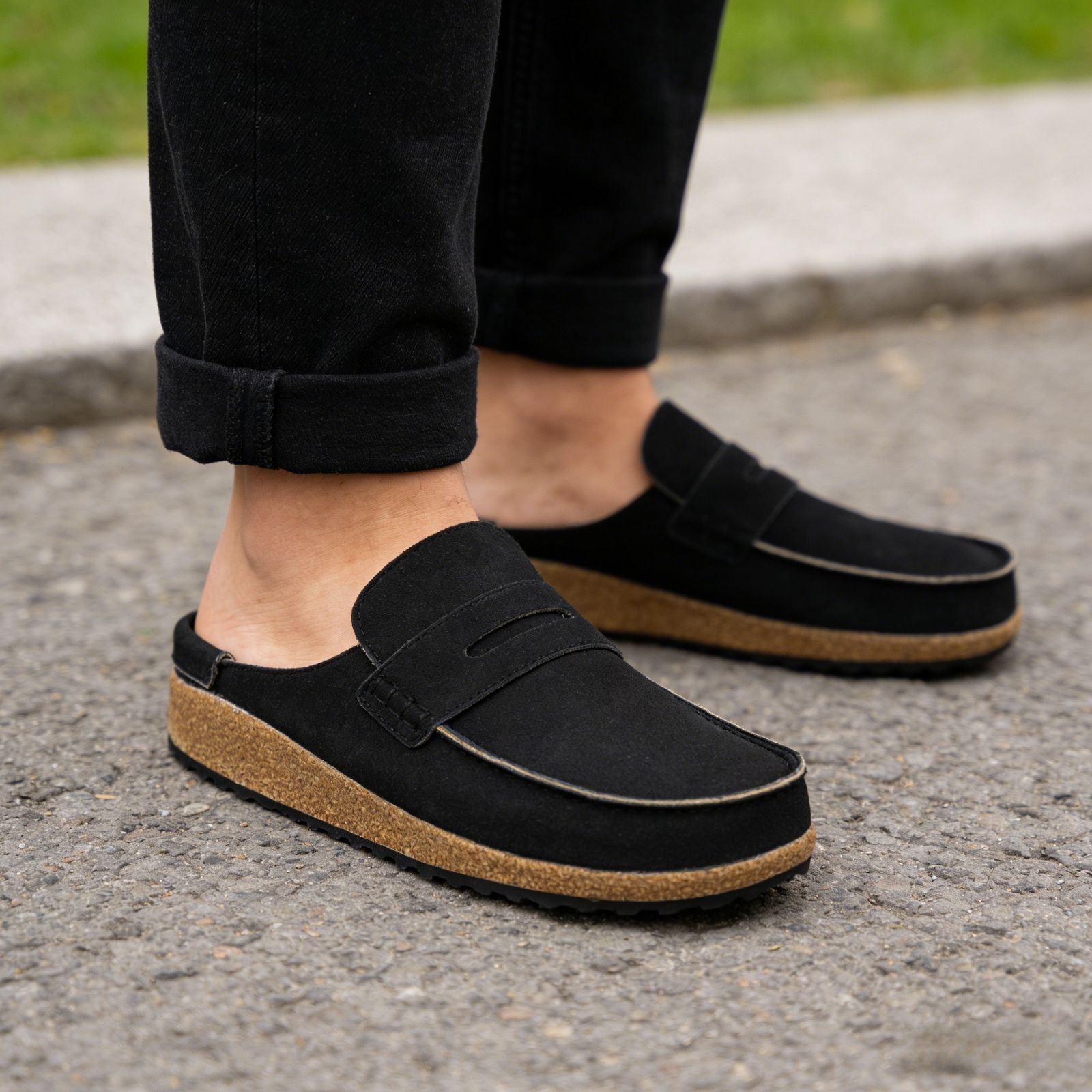 BERANMEY Cork Mules for Women with Memory Foam Slip-on Cork Sole