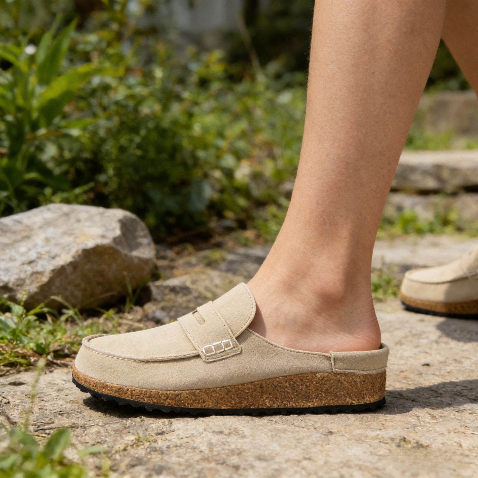 BERANMEY Cork Mules for Women with Memory Foam Slip-on Cork Sole