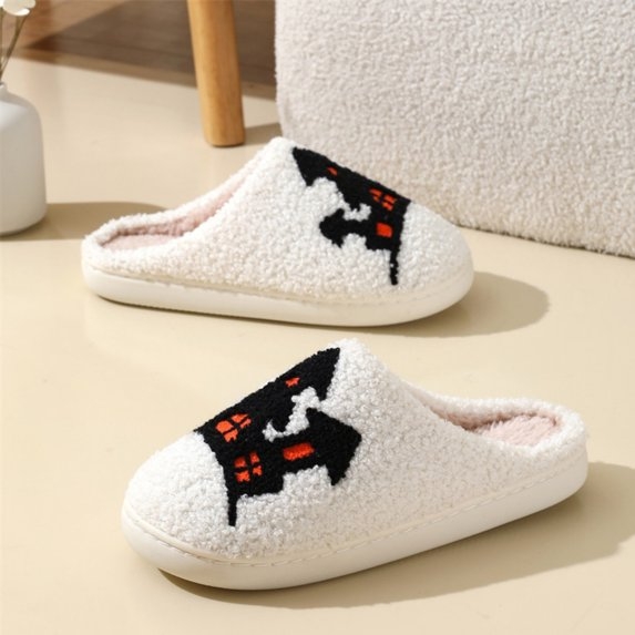 Halloween Slippers Indoor Fluffy House Slippers for Women and Men