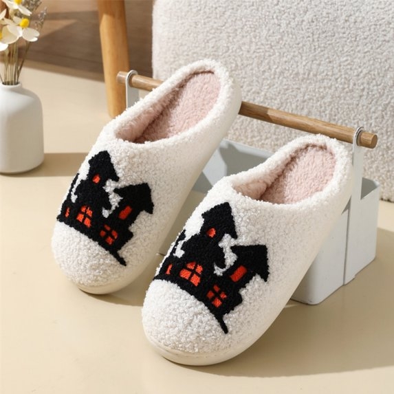 Halloween Slippers Indoor Fluffy House Slippers for Women and Men