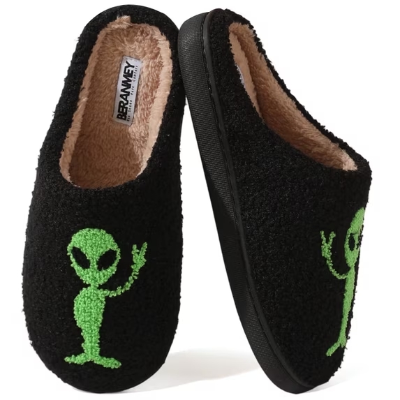 Halloween Slippers for Women and Men GreenAlien