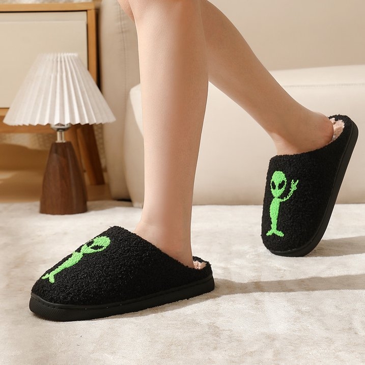 Halloween Slippers for Women and Men GreenAlien