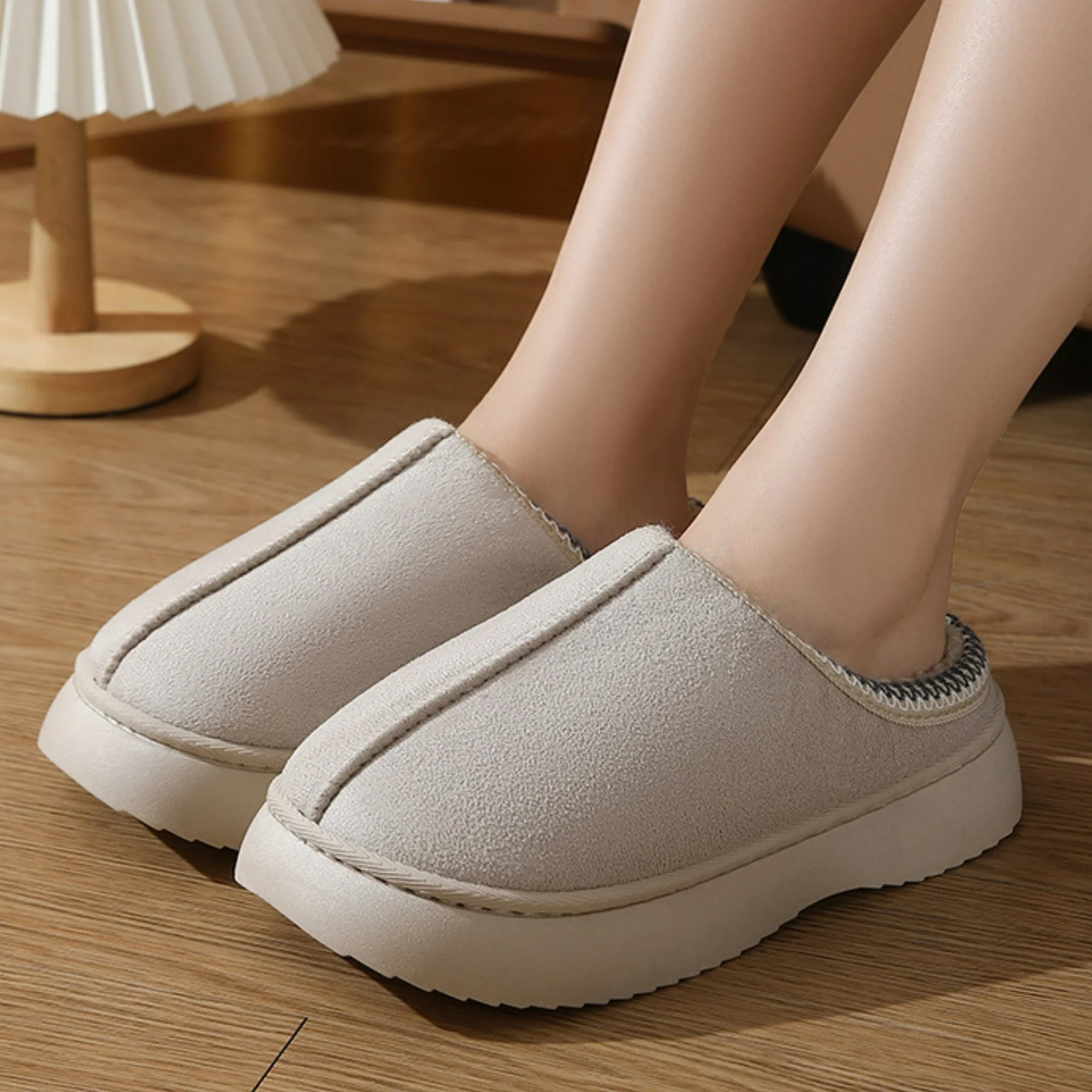 Cozy Platform Fuzzy Slippers Short Ankle