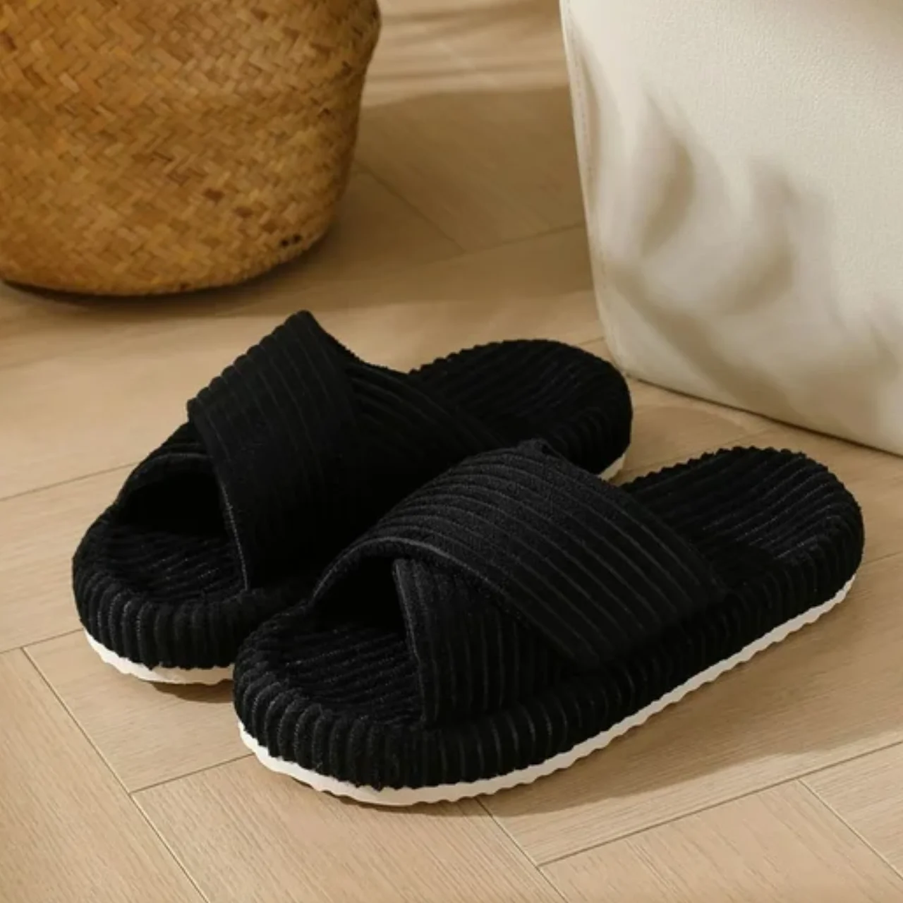  Women’s Corduroy Memory Foam Slippers Open Toe