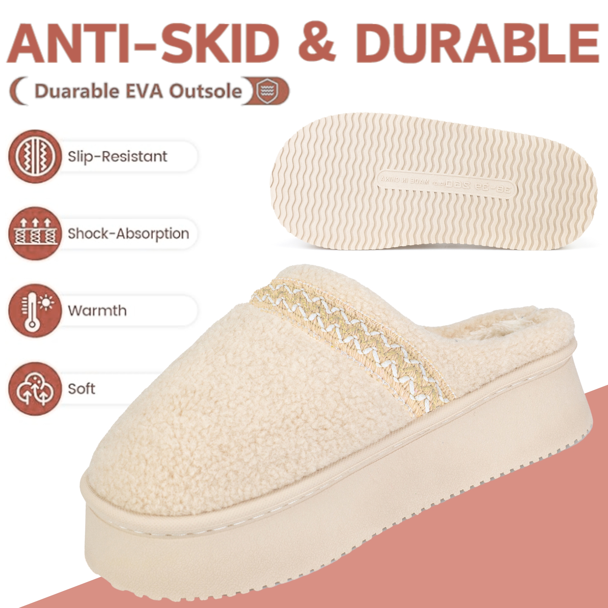 Women's Platform Slippers with Polar Fleece