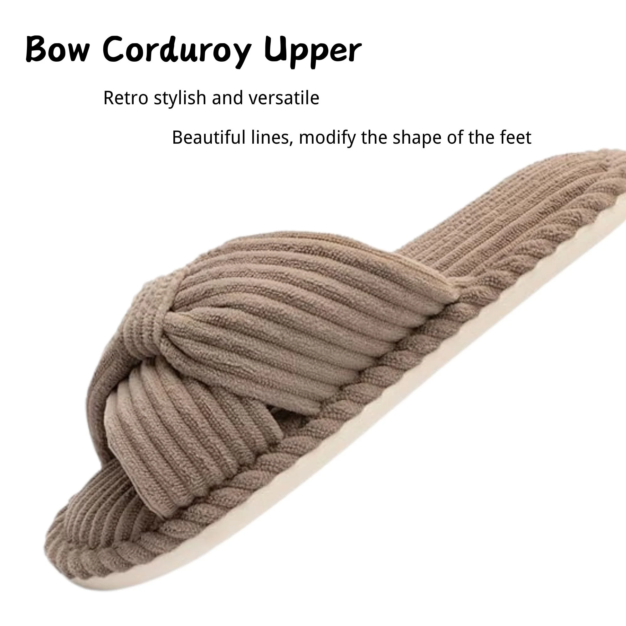 Memory Foam House Bedroom Shoes Corduroy Bow Crossbands 