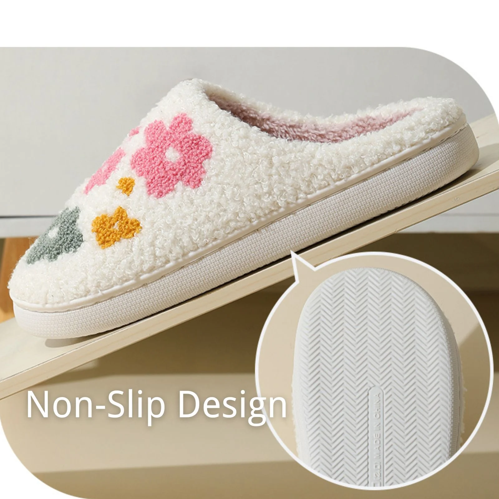 Cute Cartoon Flower Slippers Soft Plush Comfy Warm 