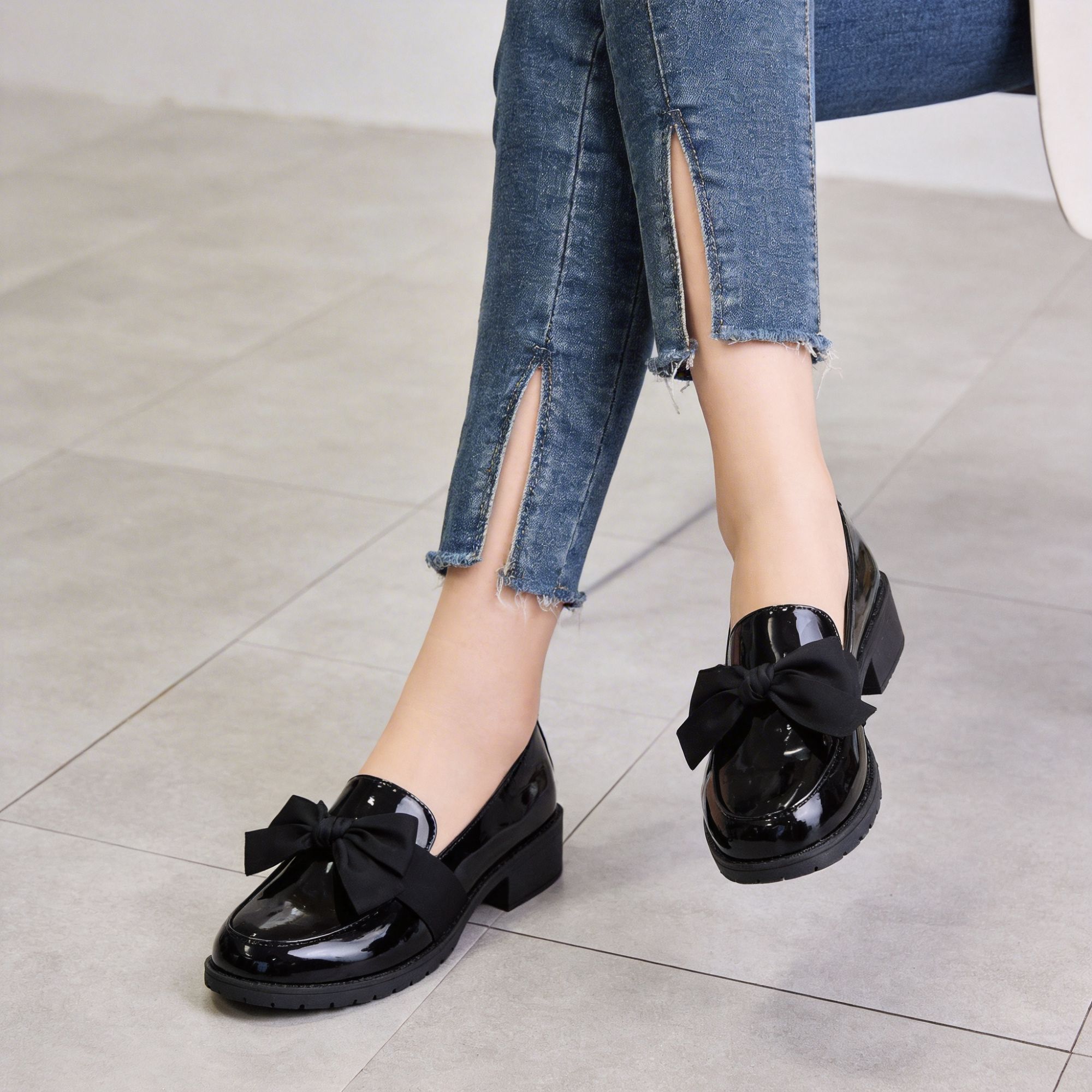 BERANMEY Women's Slip-On Loafers Comfortable Patent Leather Wedge Heel