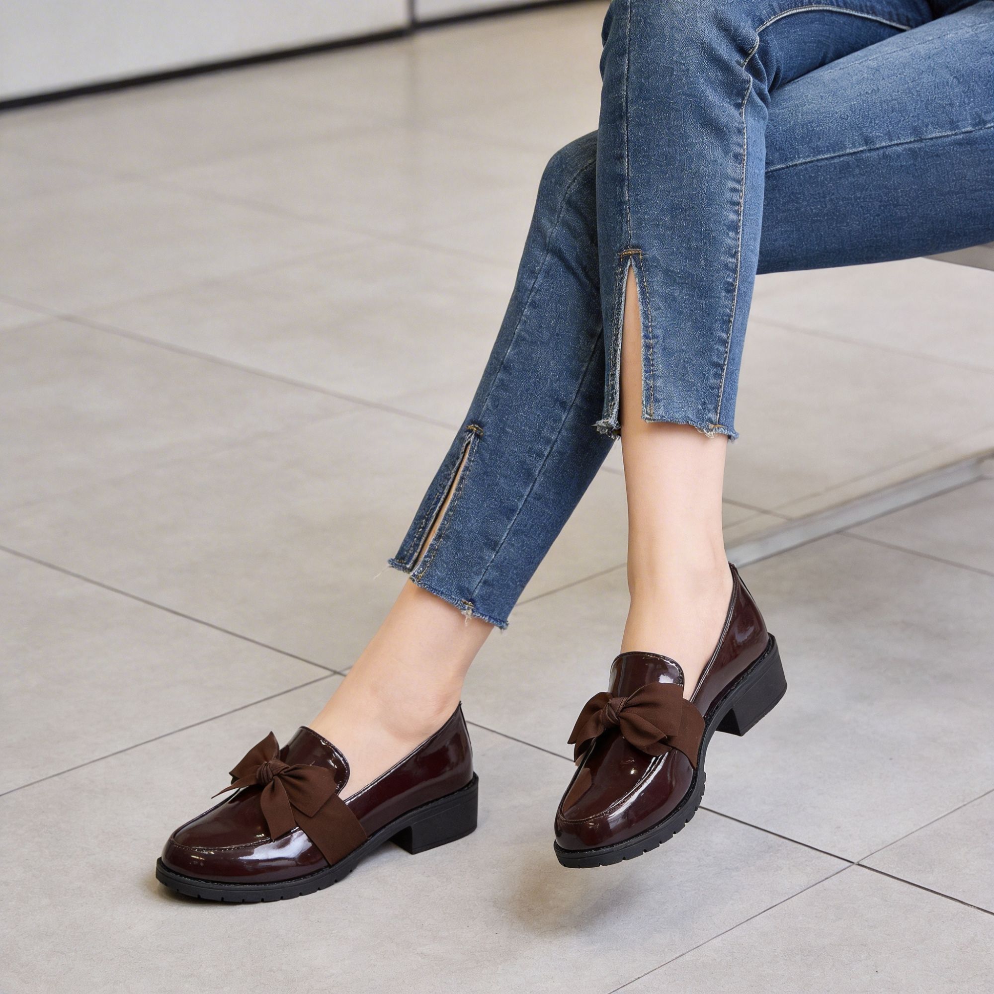 BERANMEY Women's Slip-On Loafers Comfortable Patent Leather Wedge Heel