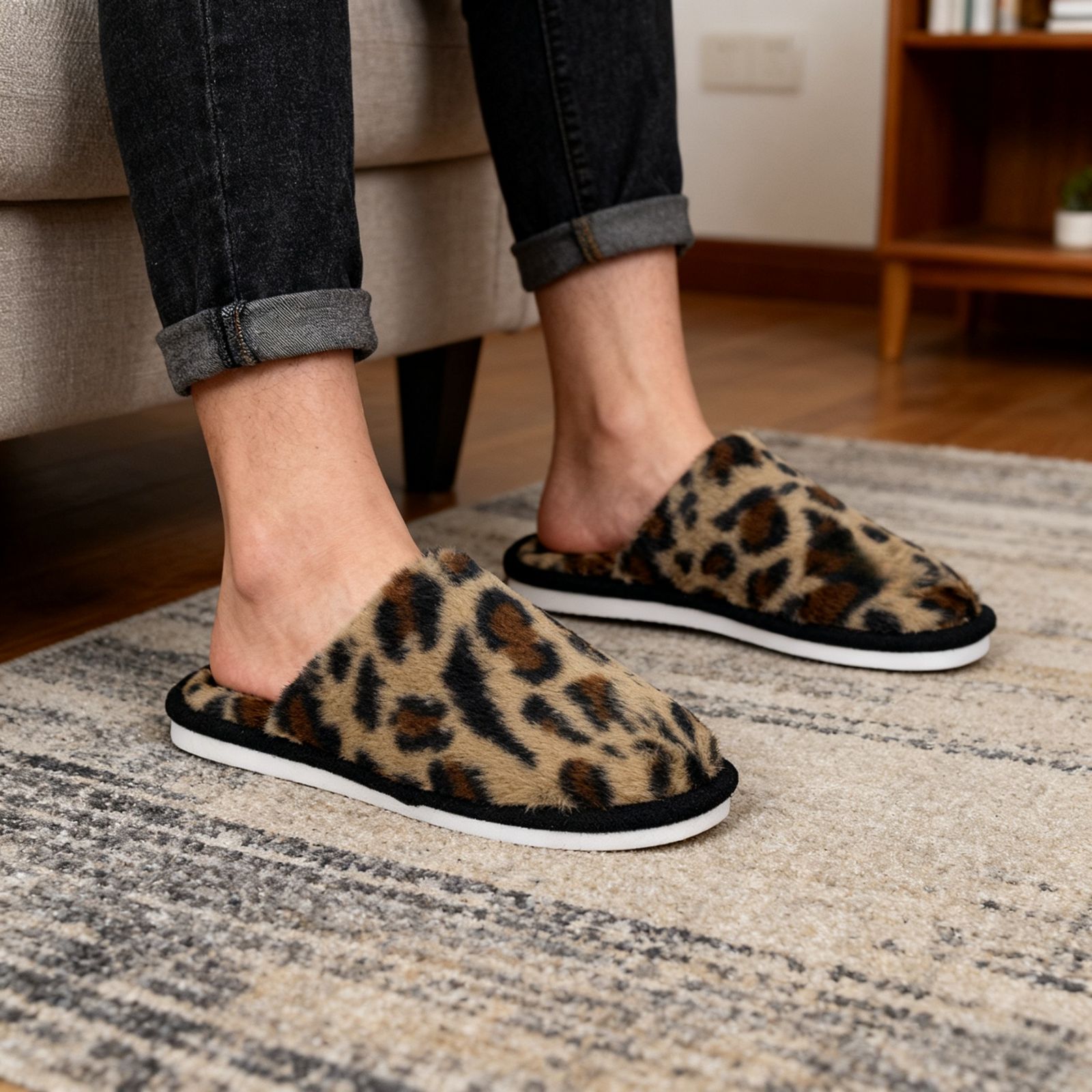 Women's Leopard Print Slippers Plush Warm Fuzzy House Slippers