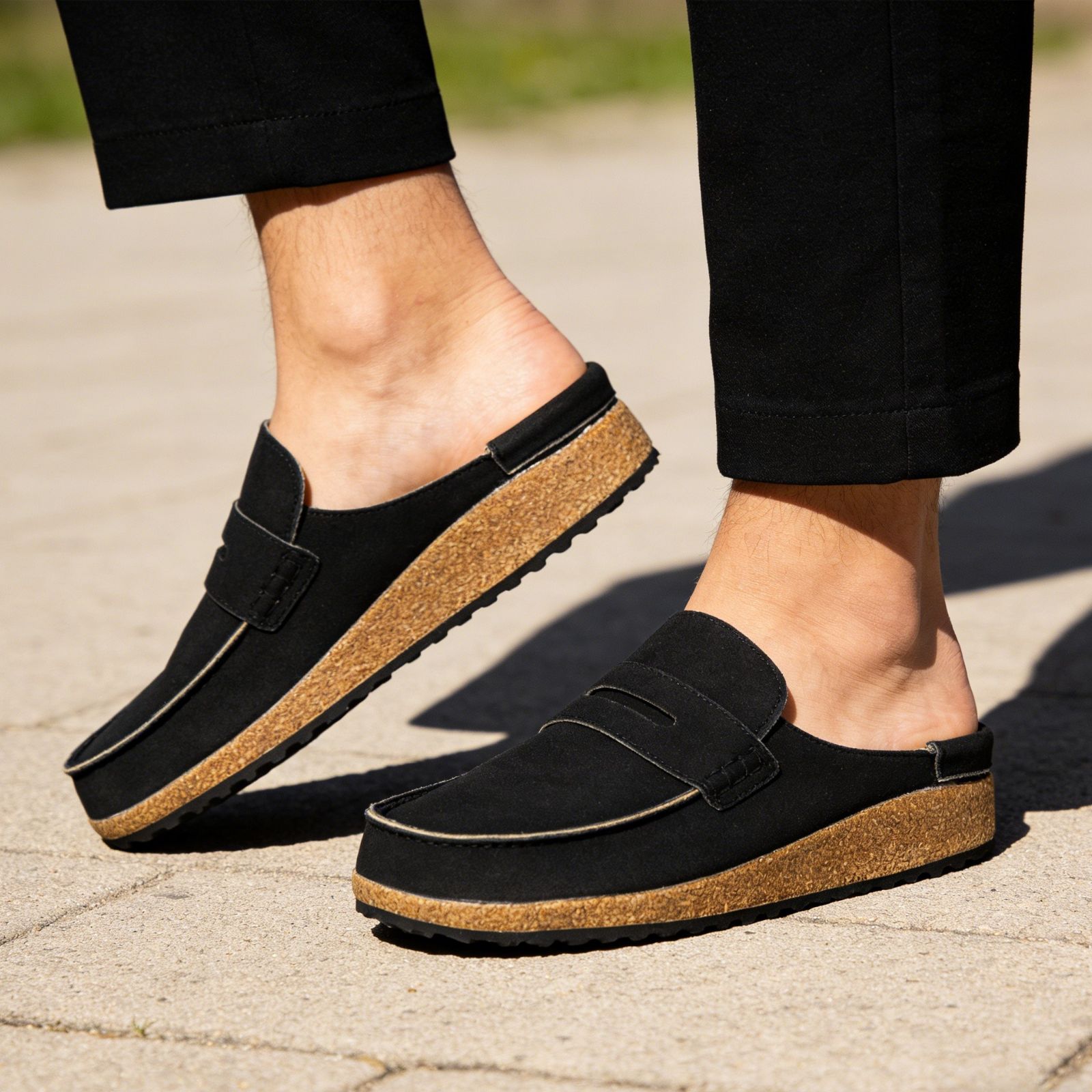 BERANMEY Cork Mules for Women with Memory Foam Slip-on Cork Sole